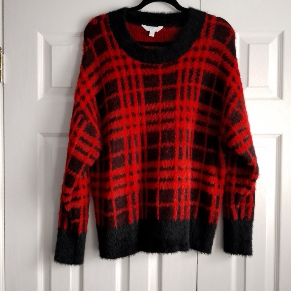 Cozy Red and Black Plaid Sweater